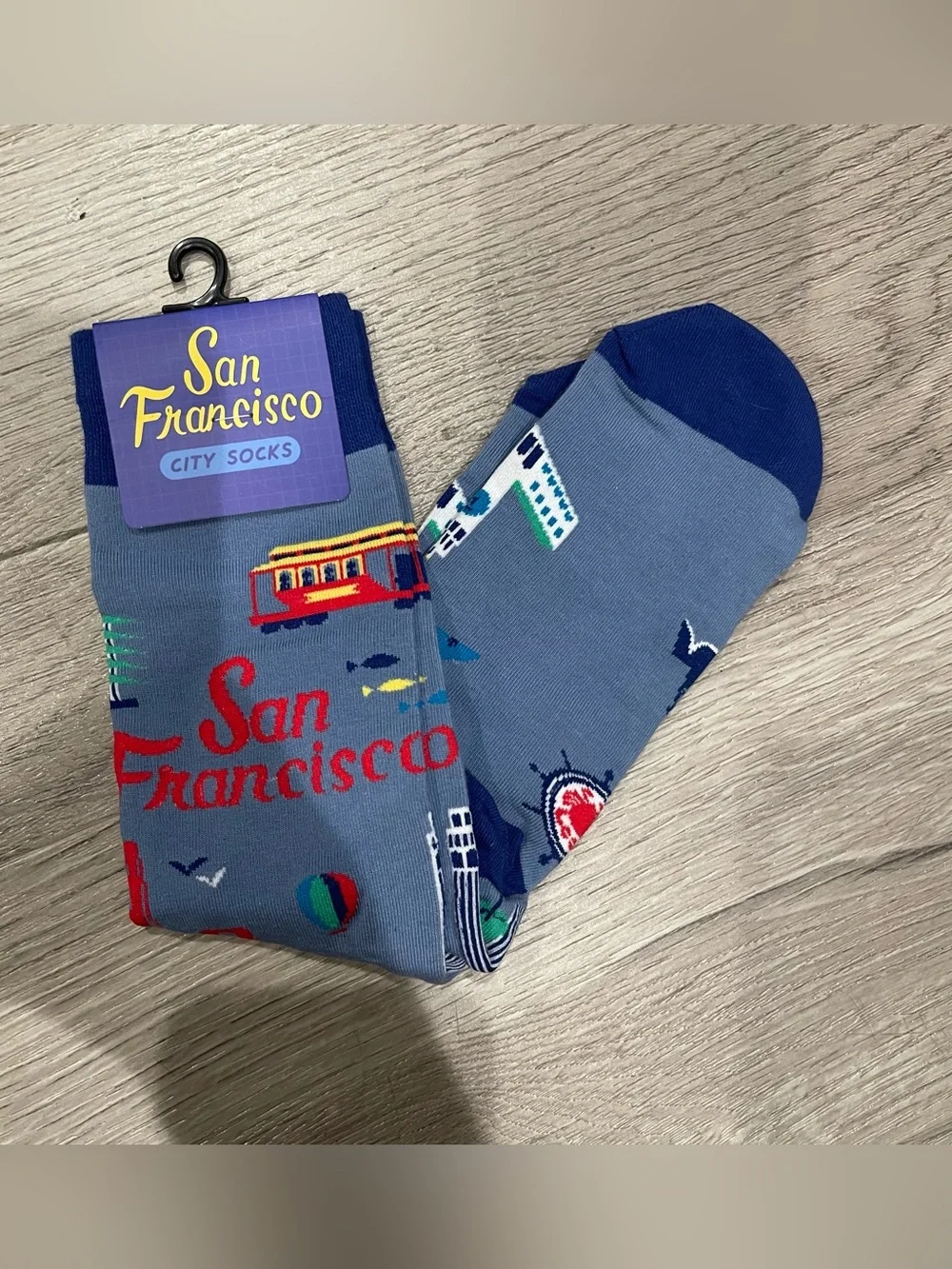 San Francisco city Socks golden gate bridge cable car blue unisex size 9-11 NWT